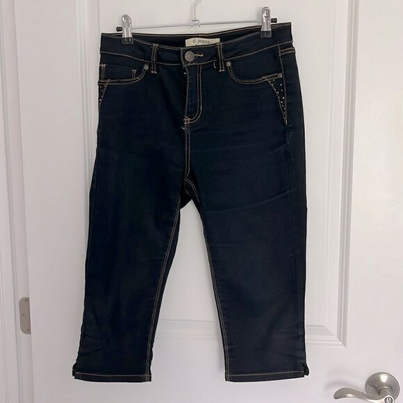 D.jeans New York Cropped 5 Pocket Dark Wash Jeans Stud Details - Picture 1 of 7